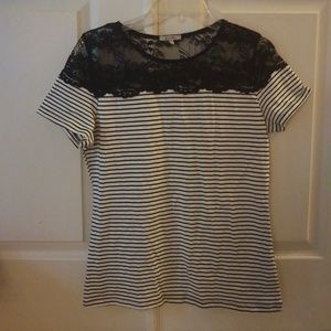 MED JODIFL black/white striped short sleeve shirt